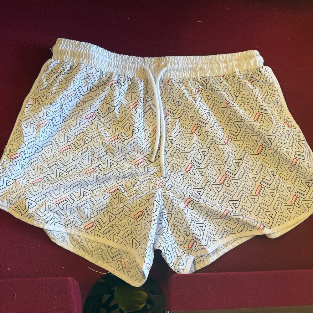 Fila White Shorts with Blue and Red Pattern